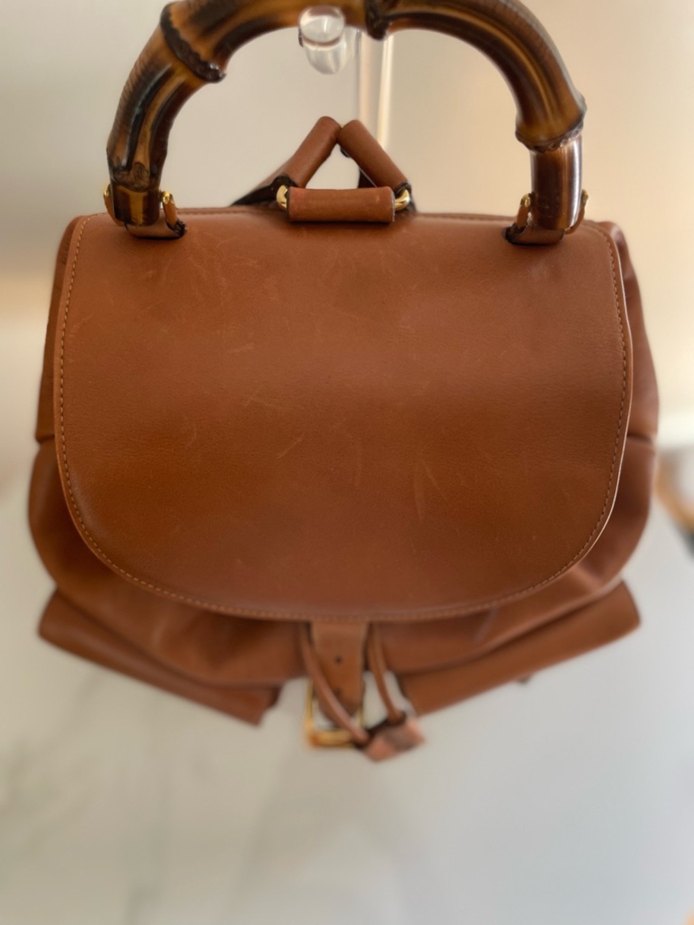 Gucci Bamboo Leather Backpack • Vintage • Tan Leather • Top Handle - Picture 6 of 15